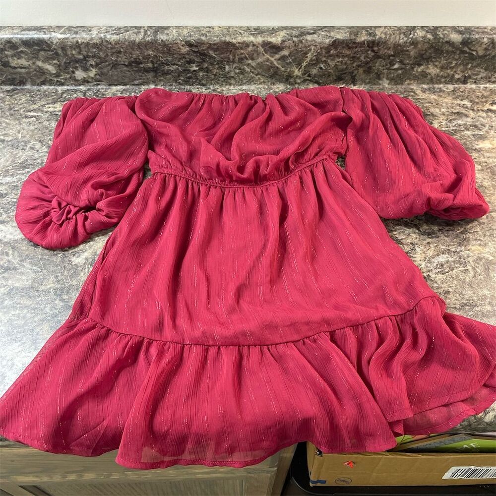Francesca's Women's XXS Off-Shoulder Red Ruffle Short Dress  sku8